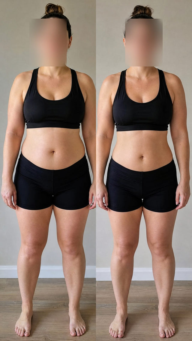 Before and after — A flatter-looking midsection — water, not willpower.