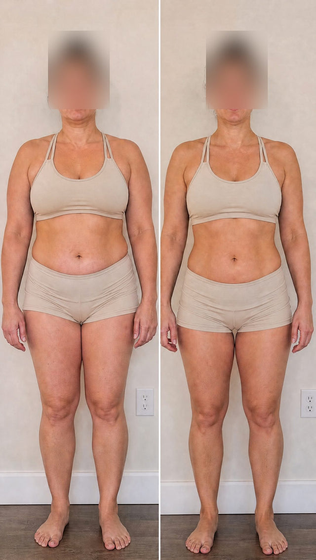 Before and after — Legs lighter, waist less puffy — after one week.